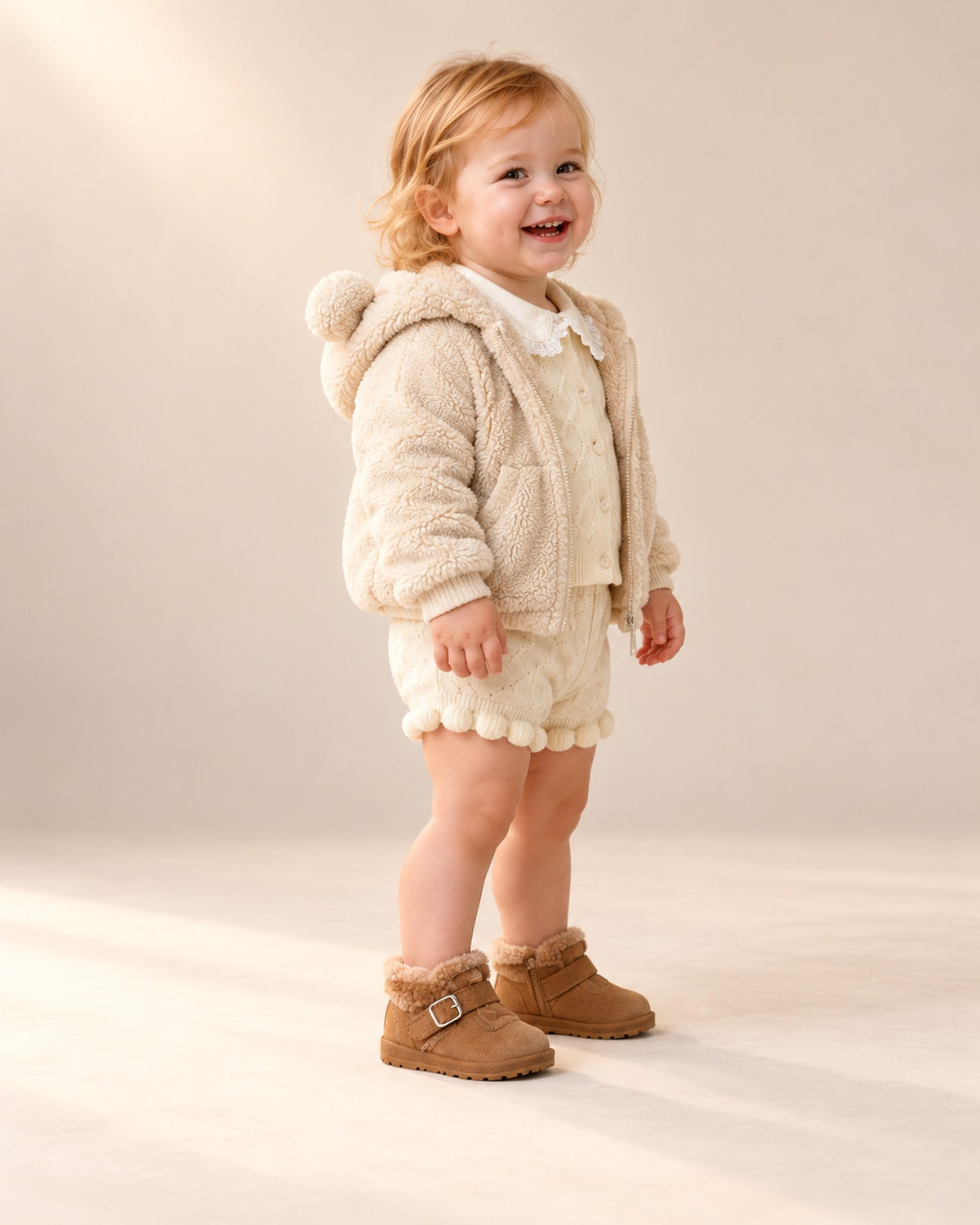 Side view of the brown toddler boots showing the strap and soft sole – Brown