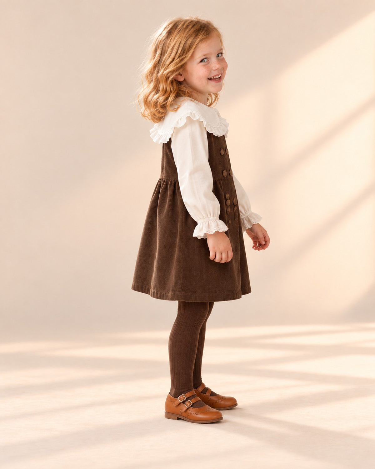 Side view of the brown tights showing the fine rib – Chocolate