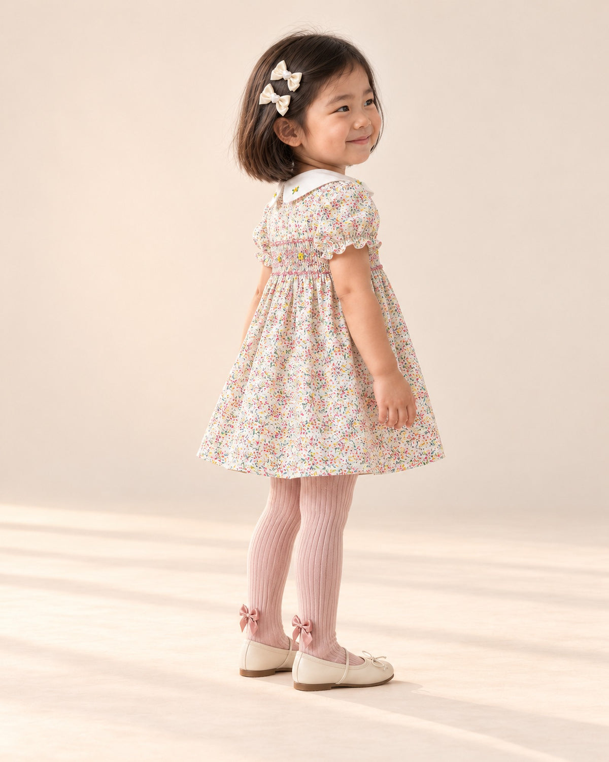 Side view showing the satin bows at the back of the ankles – Blush Pink