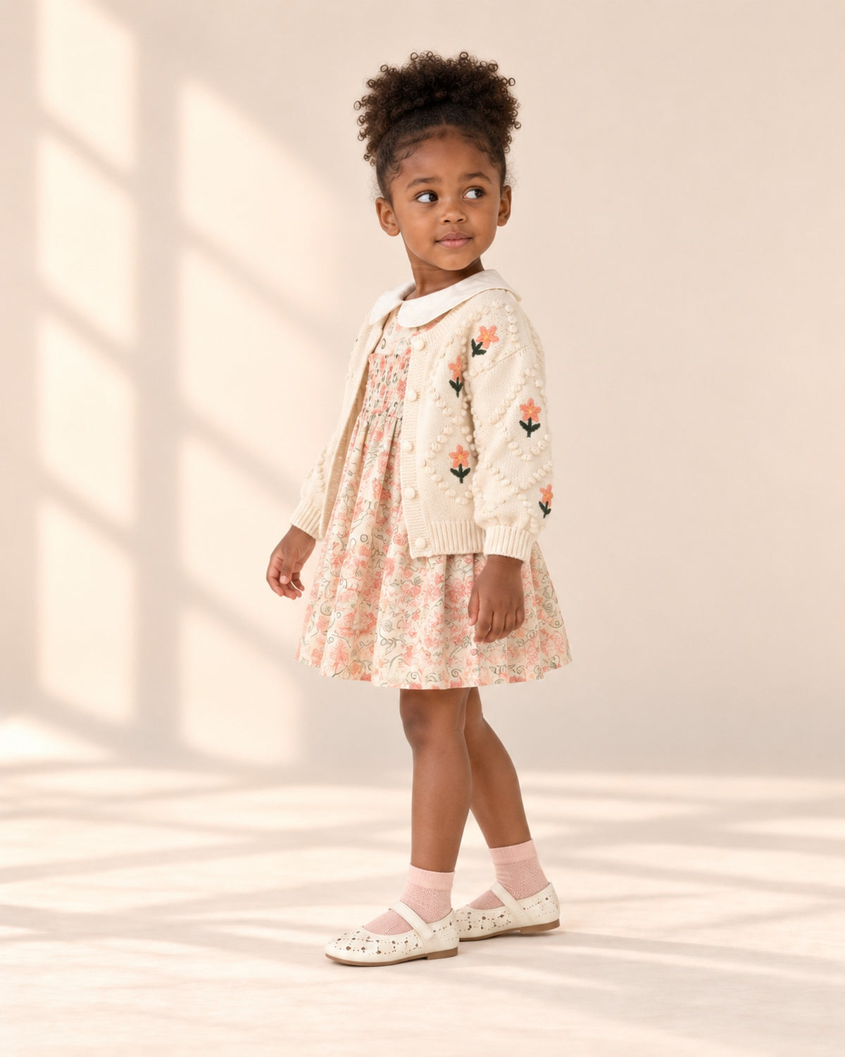 Side view showing the soft pink ankle sock above the cream Mary Jane – Soft Pink