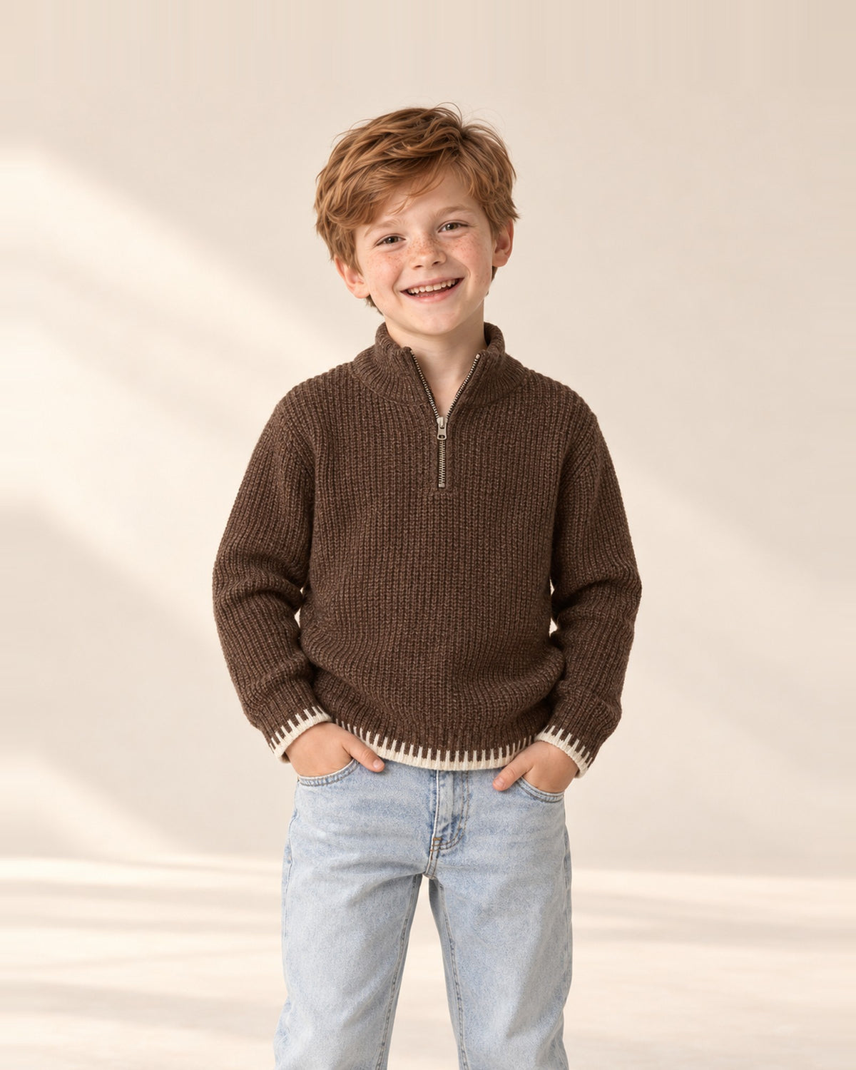 Harrison Jacquard Half-Zip Sweater in Brown – main