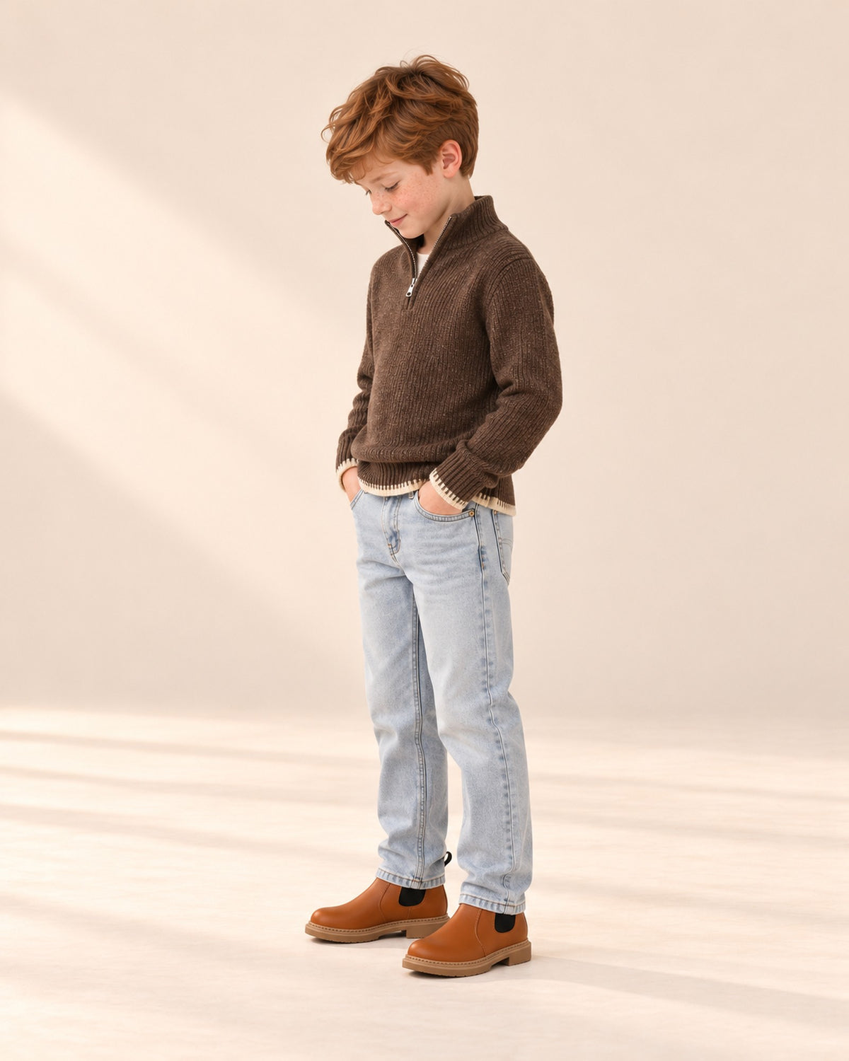 Harrison Jacquard Half-Zip Sweater in Brown – side view
