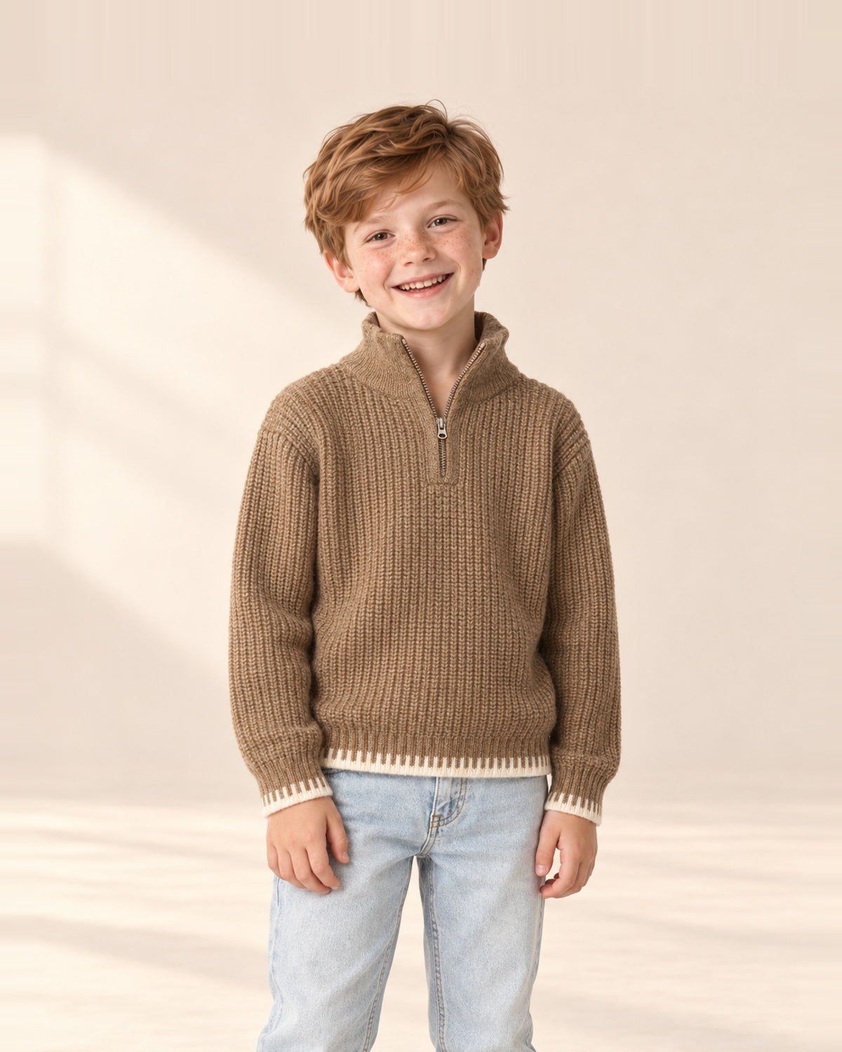 Harrison Jacquard Half-Zip Sweater in Camel – main
