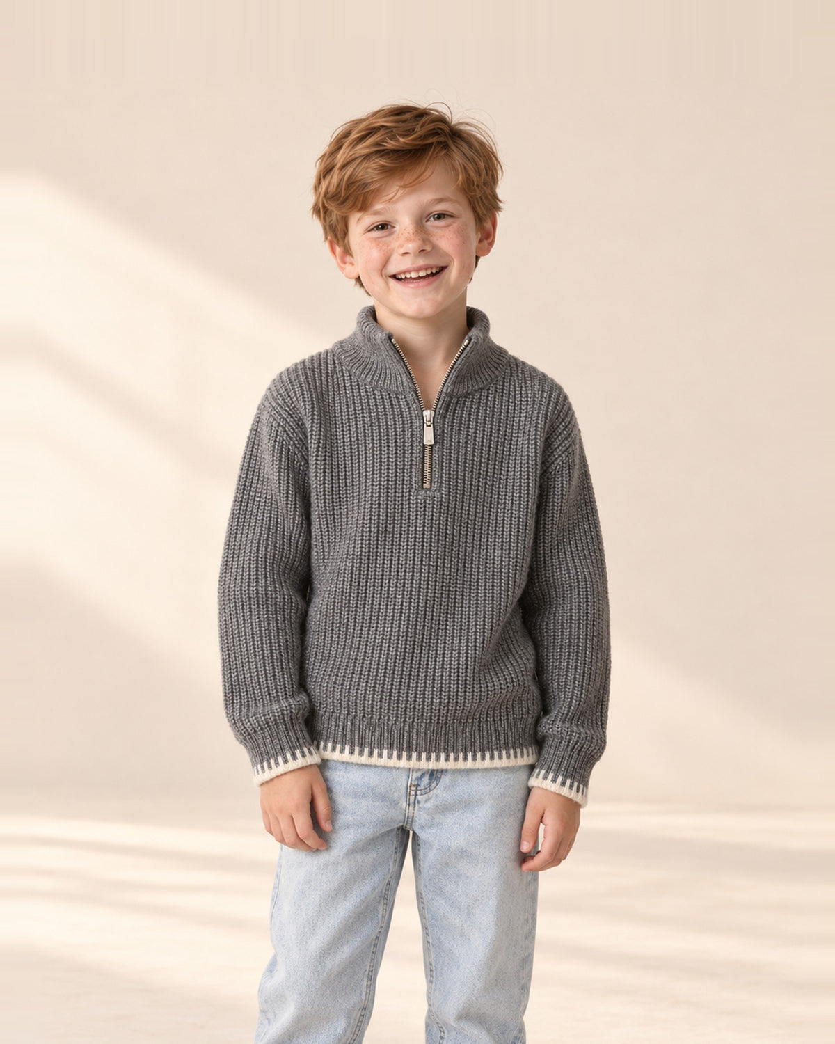 Harrison Jacquard Half-Zip Sweater in Grey – main