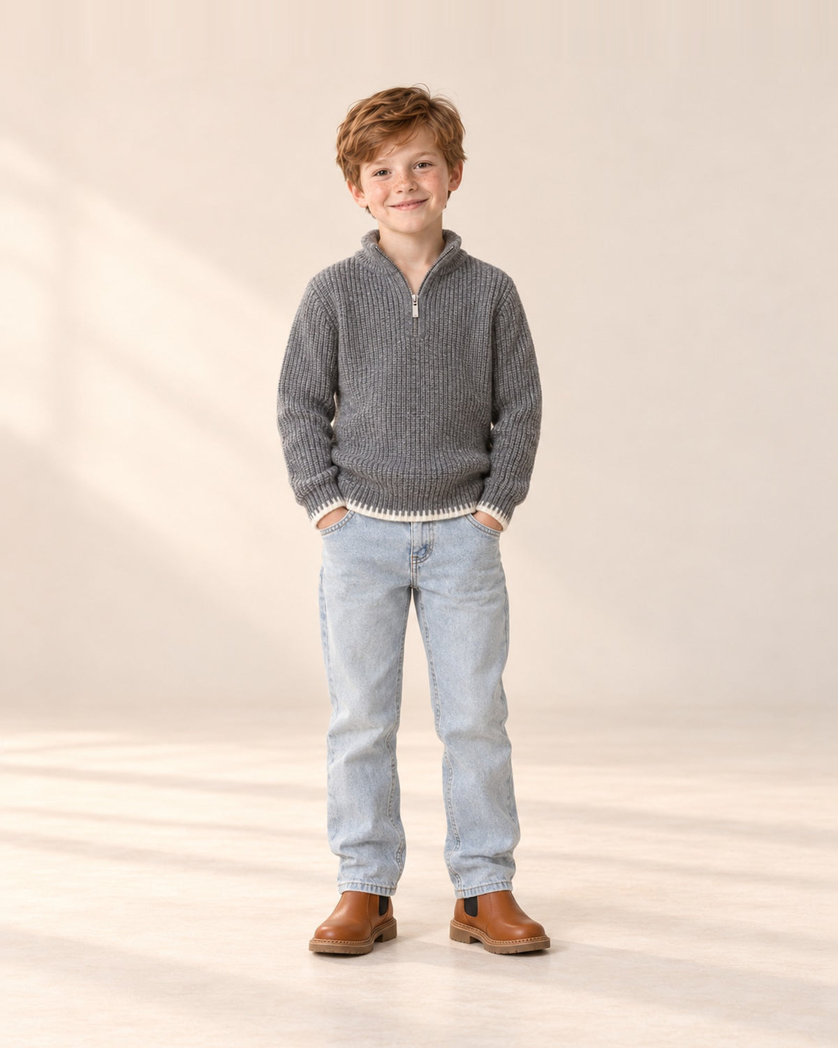 Harrison Jacquard Half-Zip Sweater in Grey – full front view