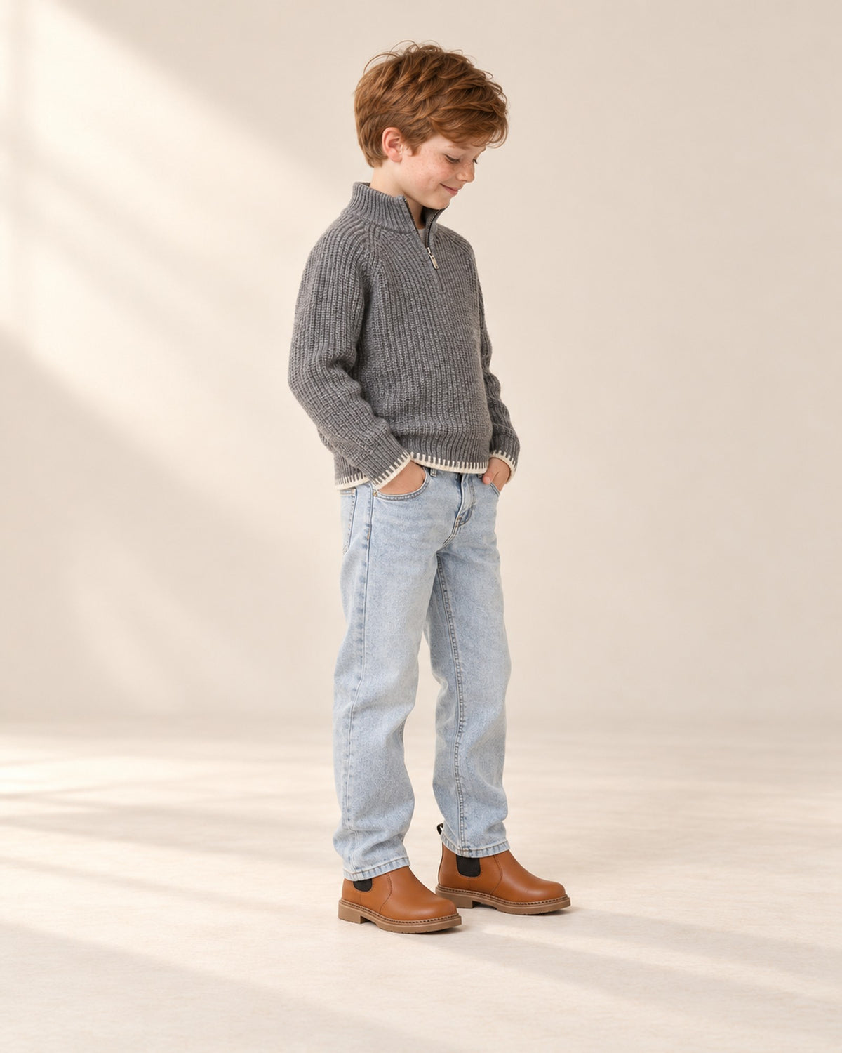 Harrison Jacquard Half-Zip Sweater in Grey – side view