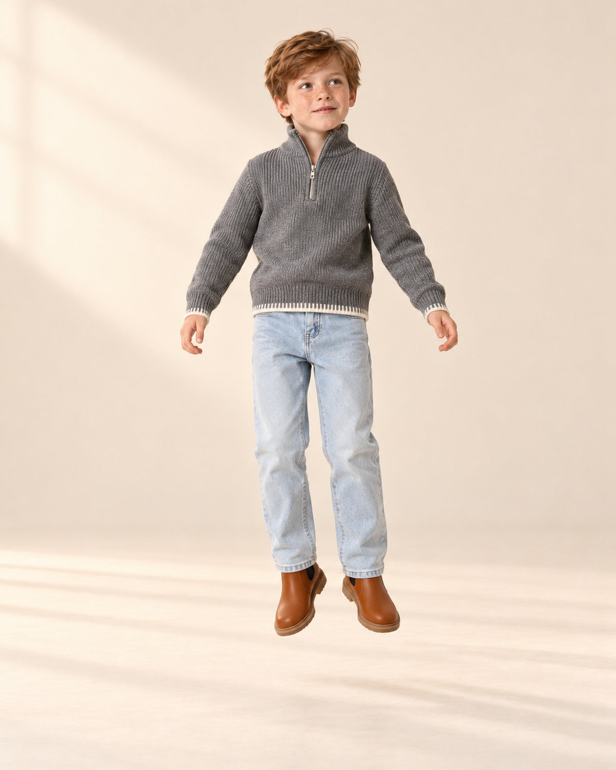 Harrison Jacquard Half-Zip Sweater in Grey – natural pose