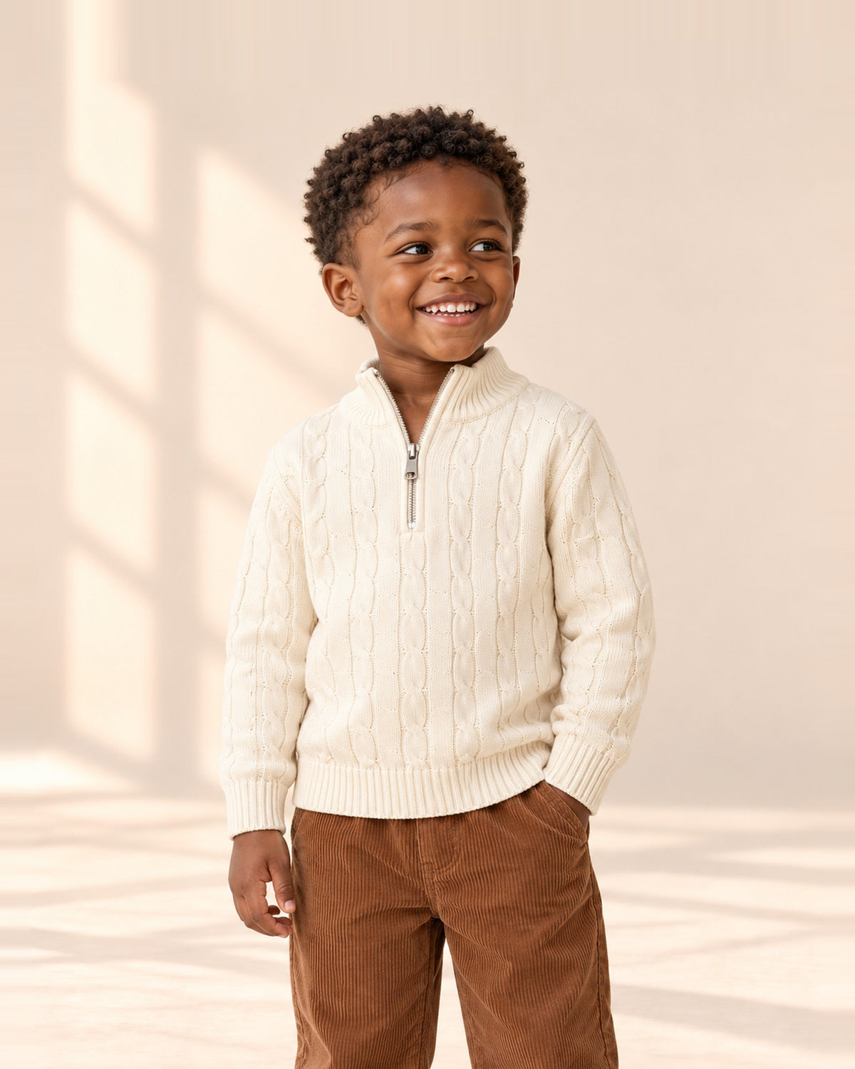 Edmund Cable Half-Zip Sweater in Cream – main