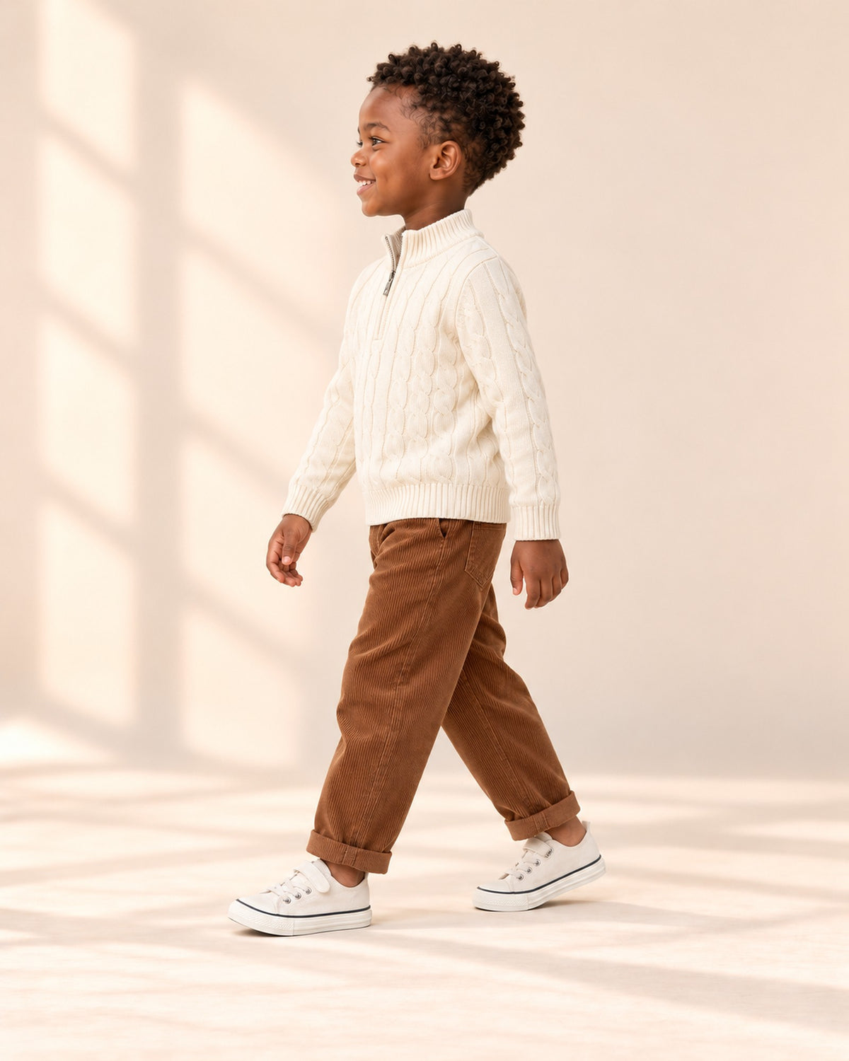 Edmund Cable Half-Zip Sweater in Cream – side view
