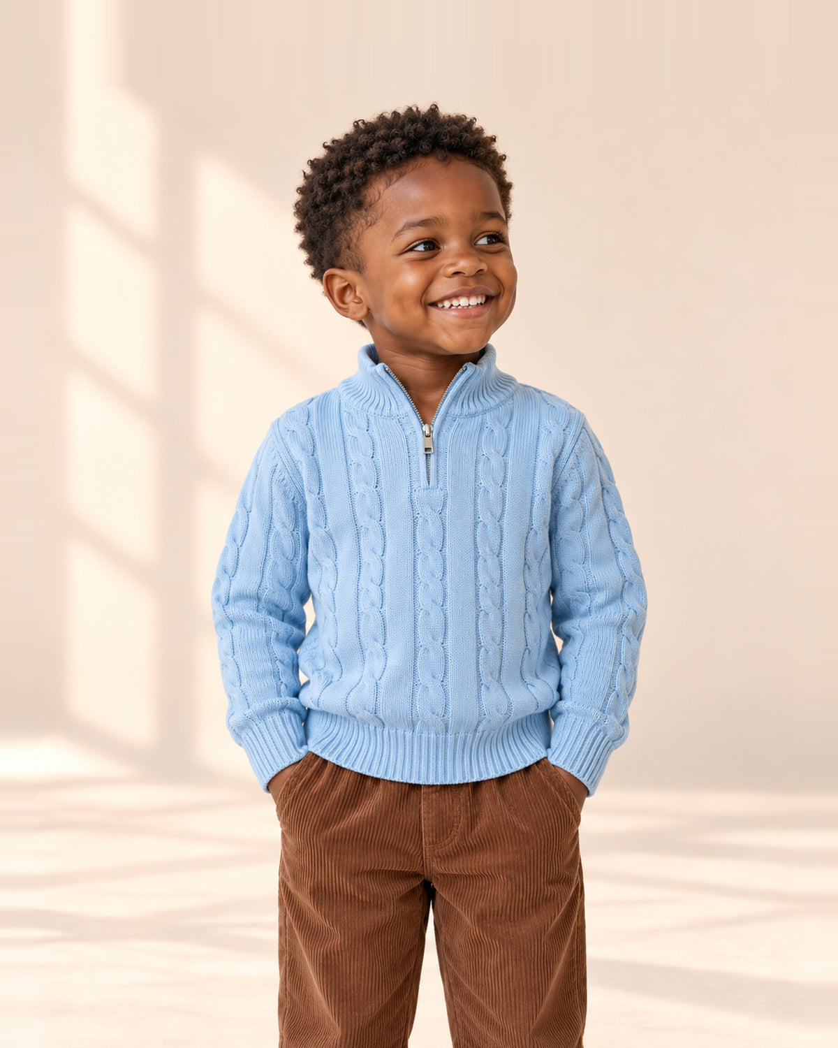 Edmund Cable Half-Zip Sweater in Light Blue – main