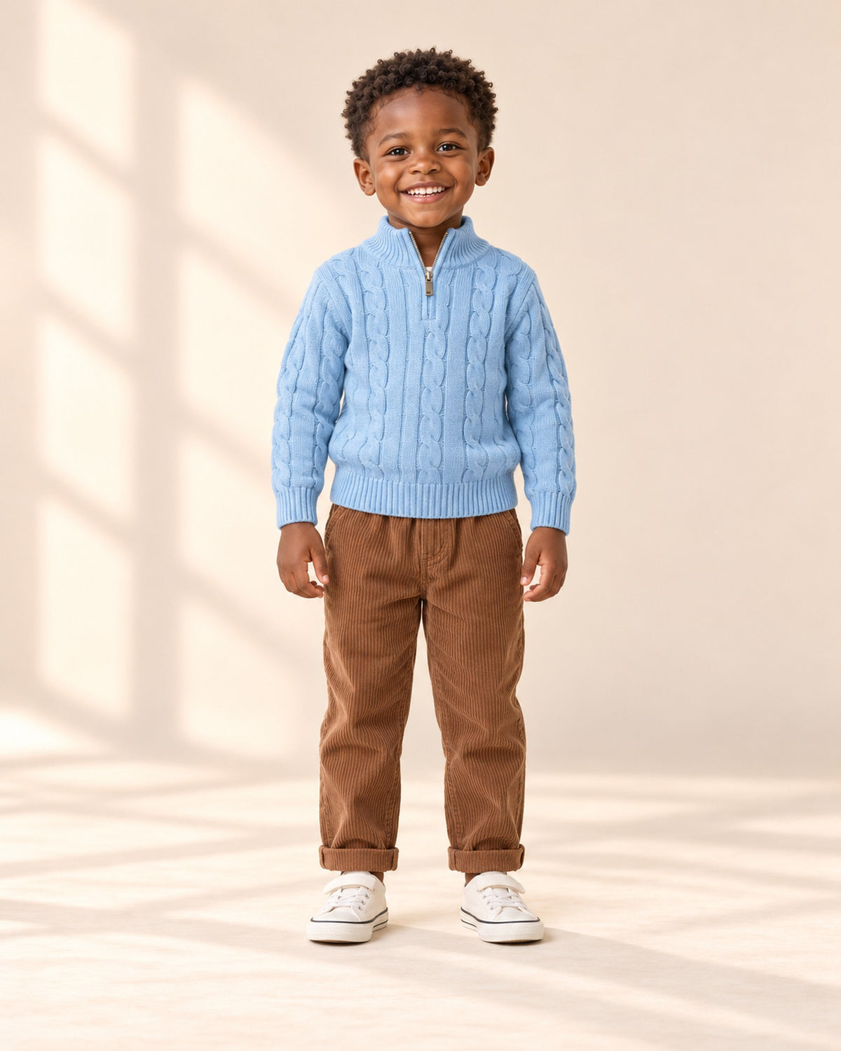 Edmund Cable Half-Zip Sweater in Light Blue – full front view