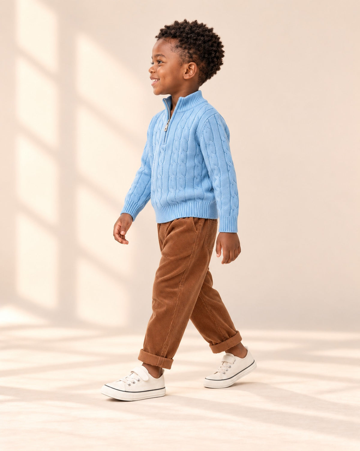 Edmund Cable Half-Zip Sweater in Light Blue – side view