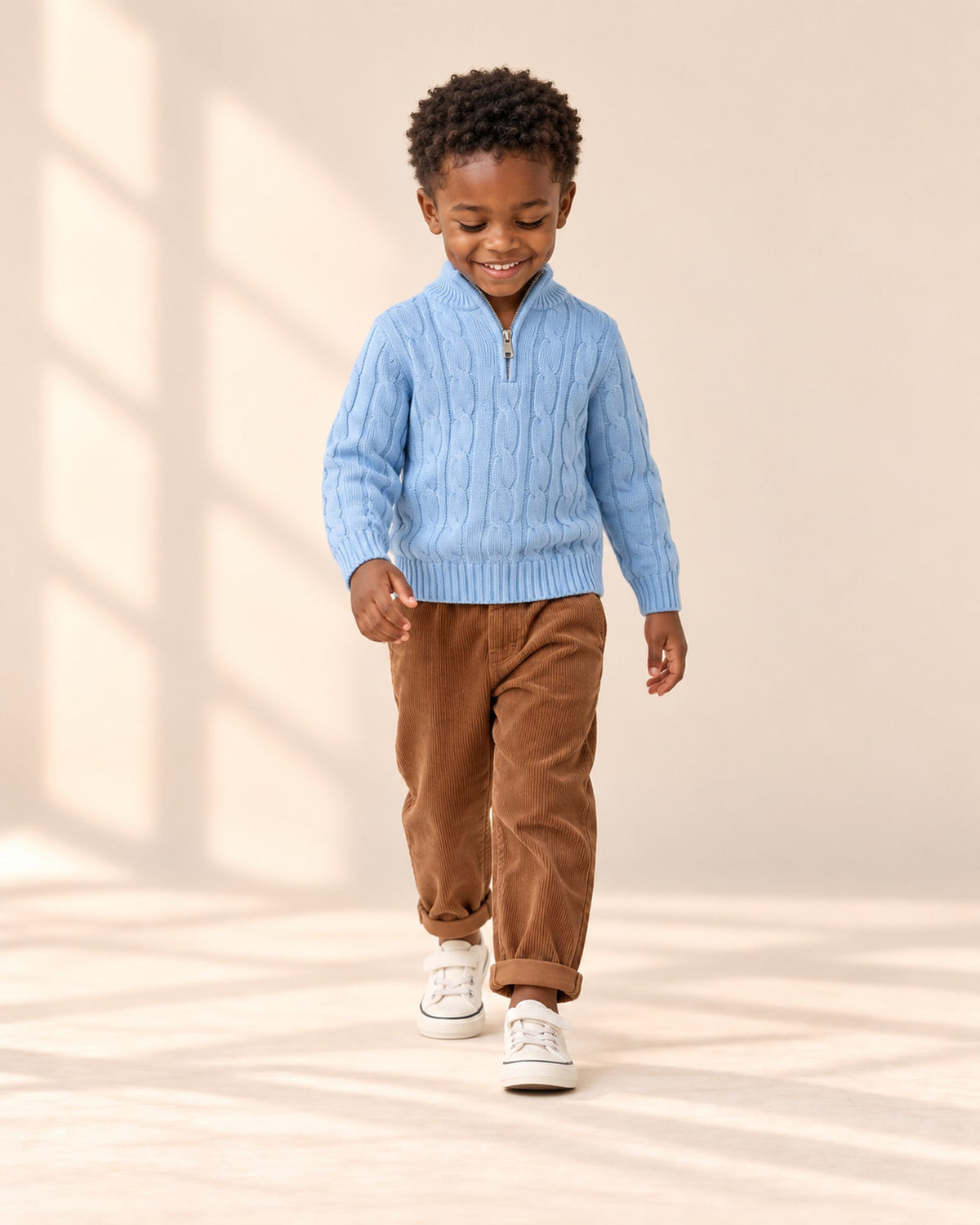 Edmund Cable Half-Zip Sweater in Light Blue – natural pose