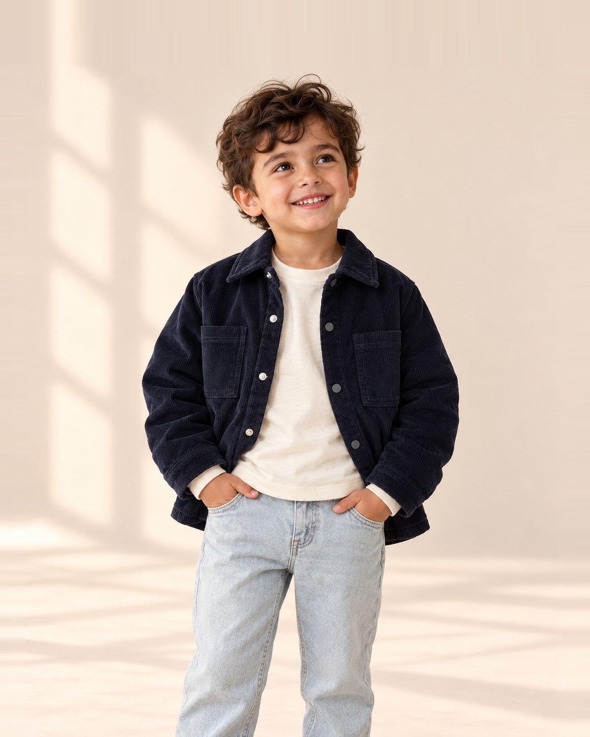 Russell Padded Cord Shirt Jacket in Navy – main