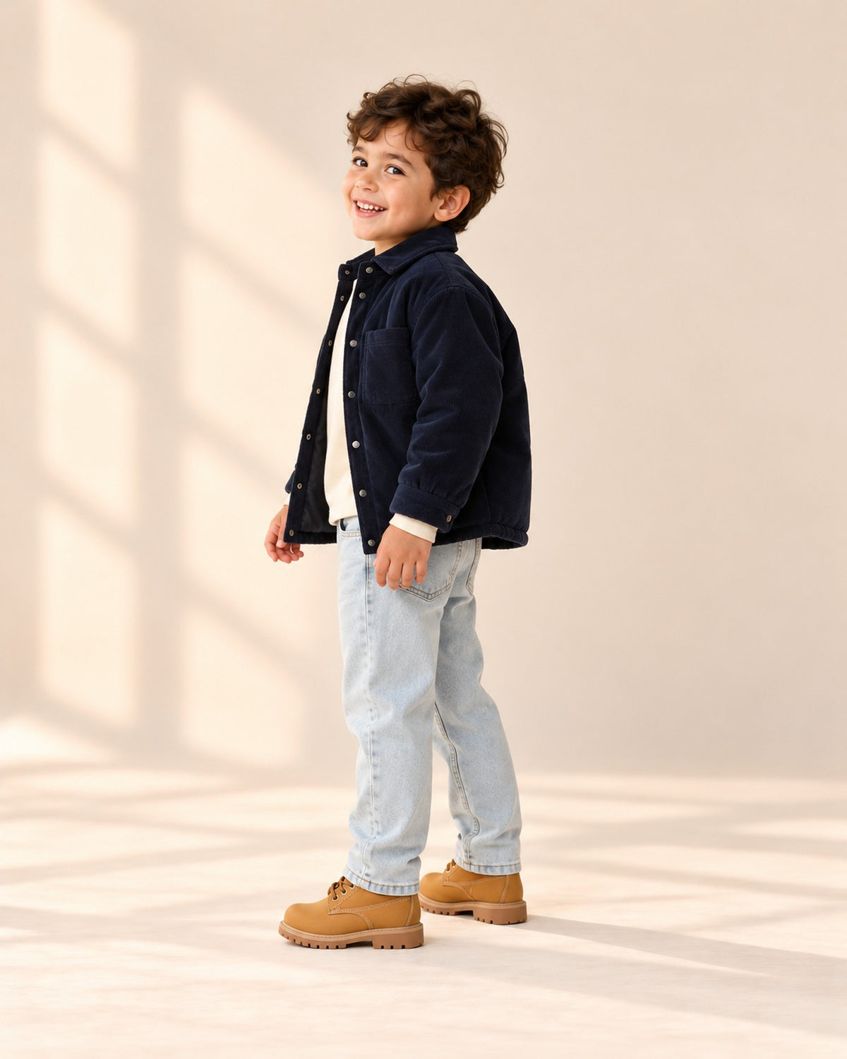Russell Padded Cord Shirt Jacket in Navy – side view