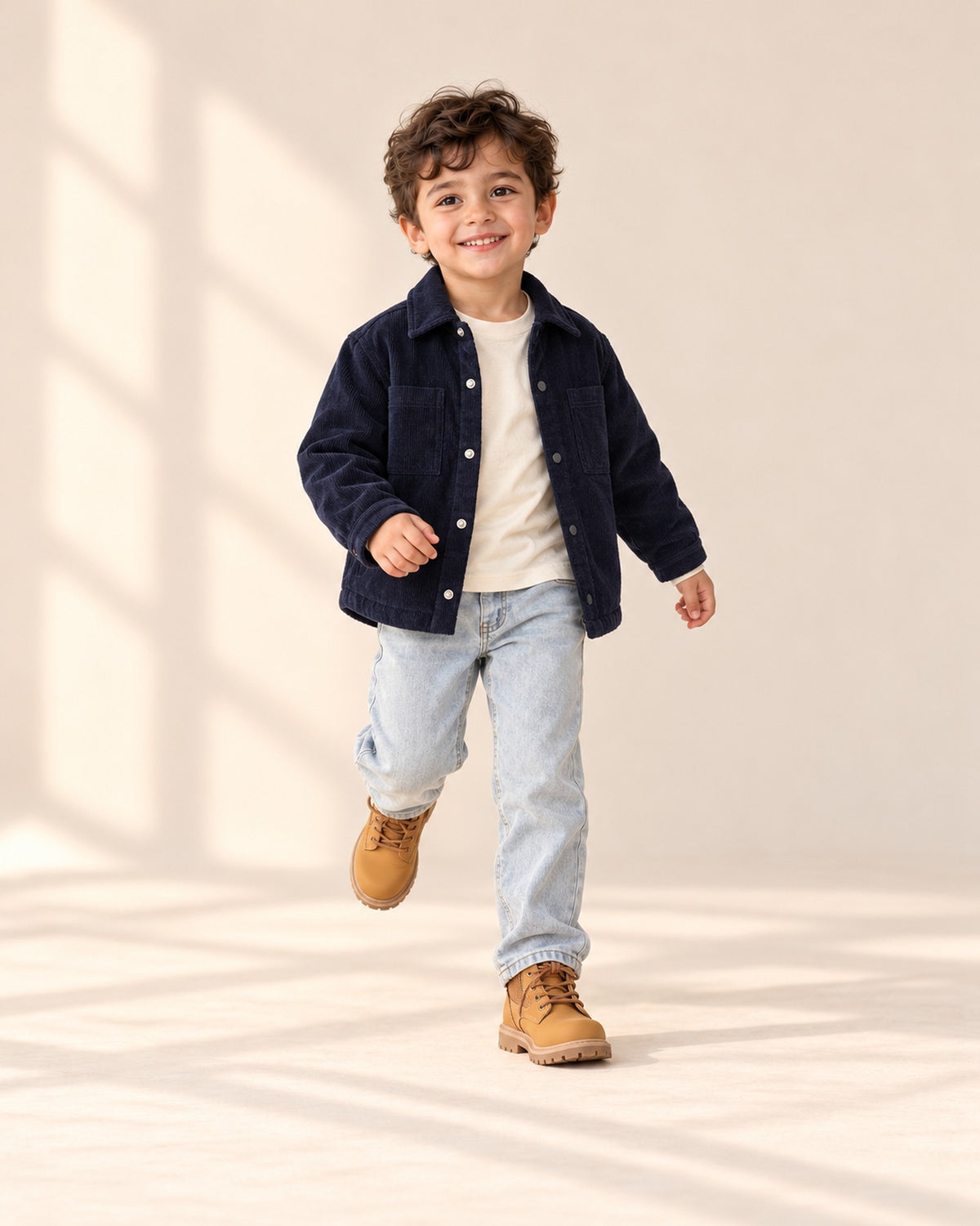 Russell Padded Cord Shirt Jacket in Navy – natural pose