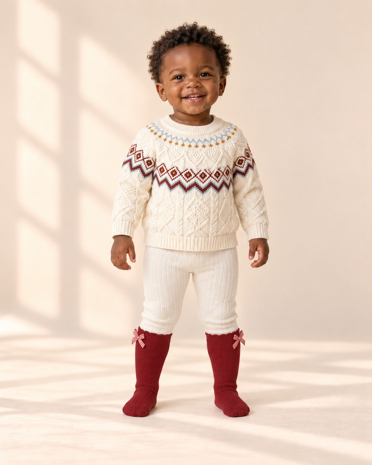 Robin Fair Isle Yoke Sweater in Cream – full front view