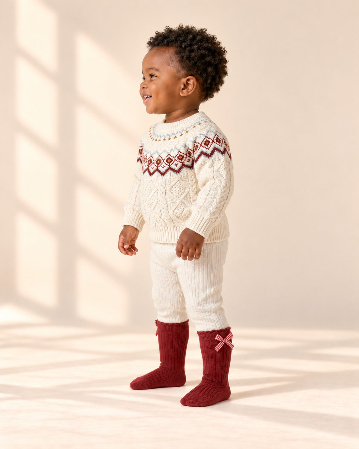 Robin Fair Isle Yoke Sweater in Cream – side view