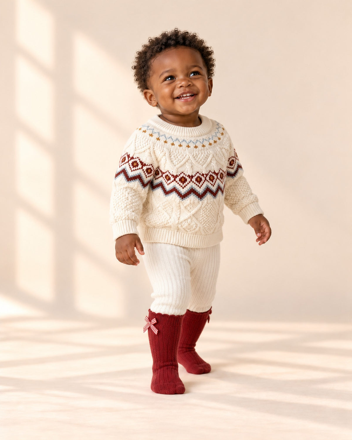 Robin Fair Isle Yoke Sweater in Cream – natural pose