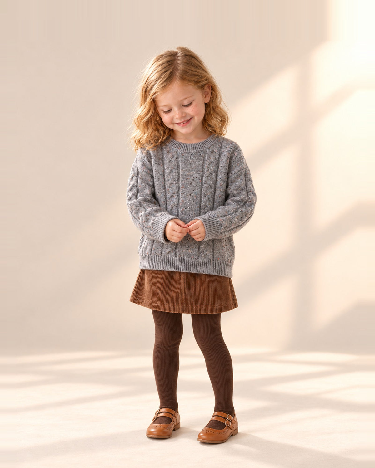 Josephine Cable Knit Crew Sweater in Grey – main