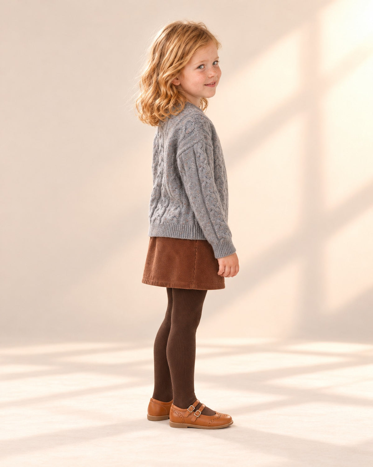 Josephine Cable Knit Crew Sweater in Grey – side view