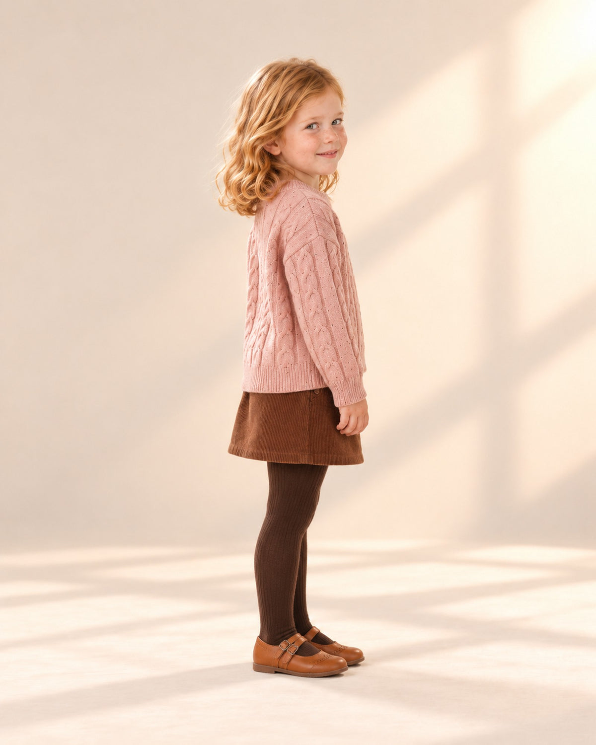 Josephine Cable Knit Crew Sweater in Pink – side view