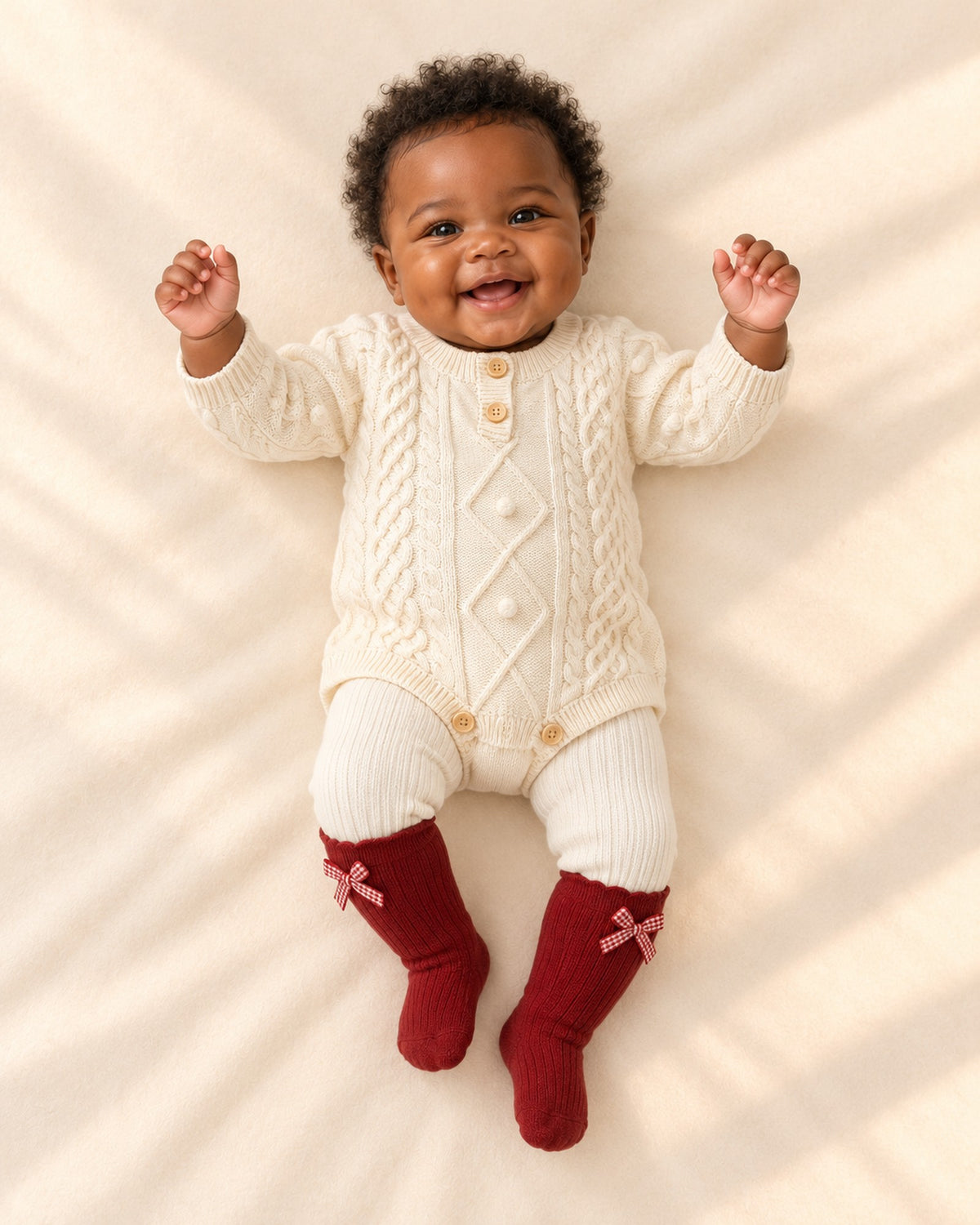 Noelle Cable Knit Bodysuit in Cream – full front view