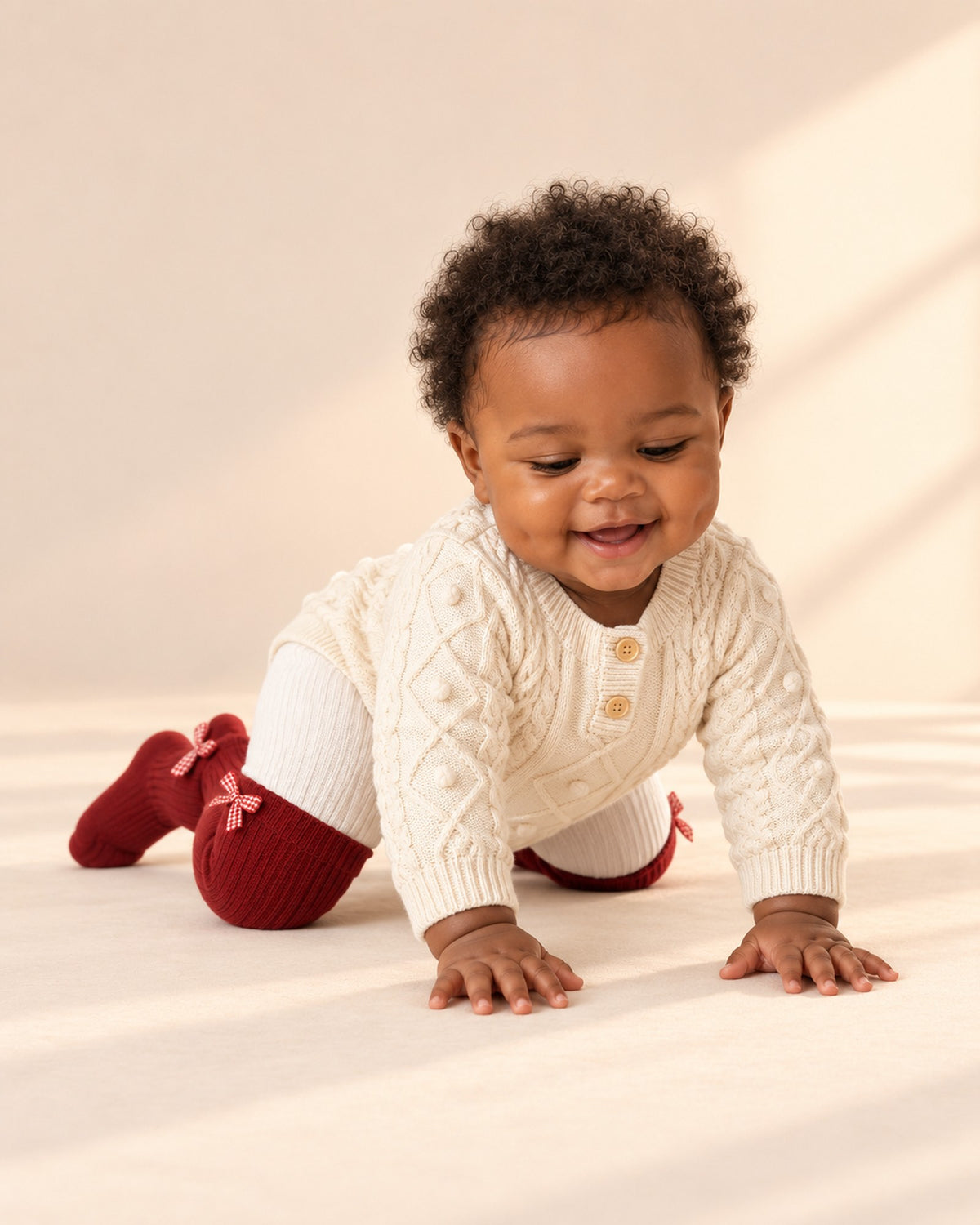 Noelle Cable Knit Bodysuit in Cream – natural pose