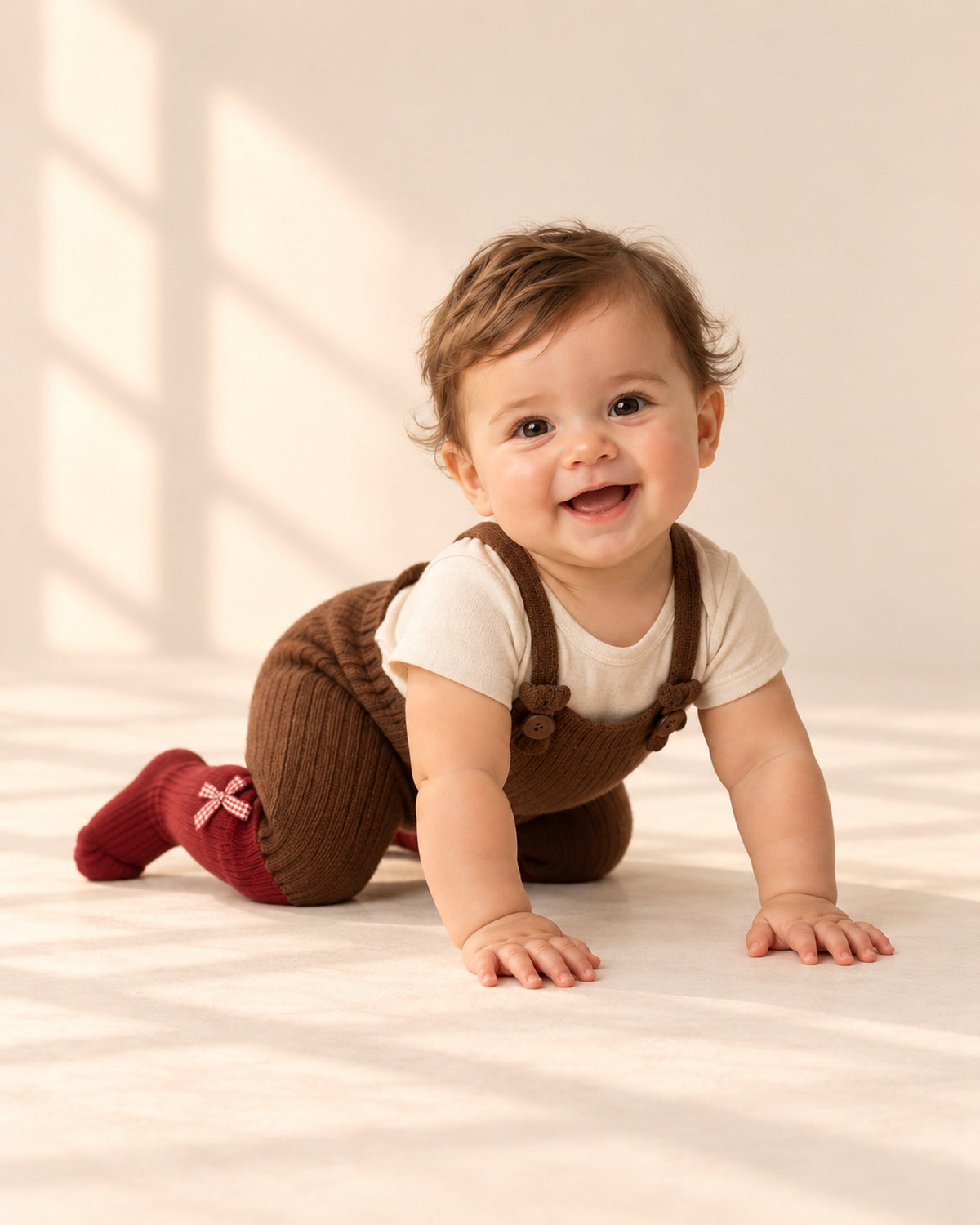 Douglas Knit Suspender Pants in Brown – natural pose