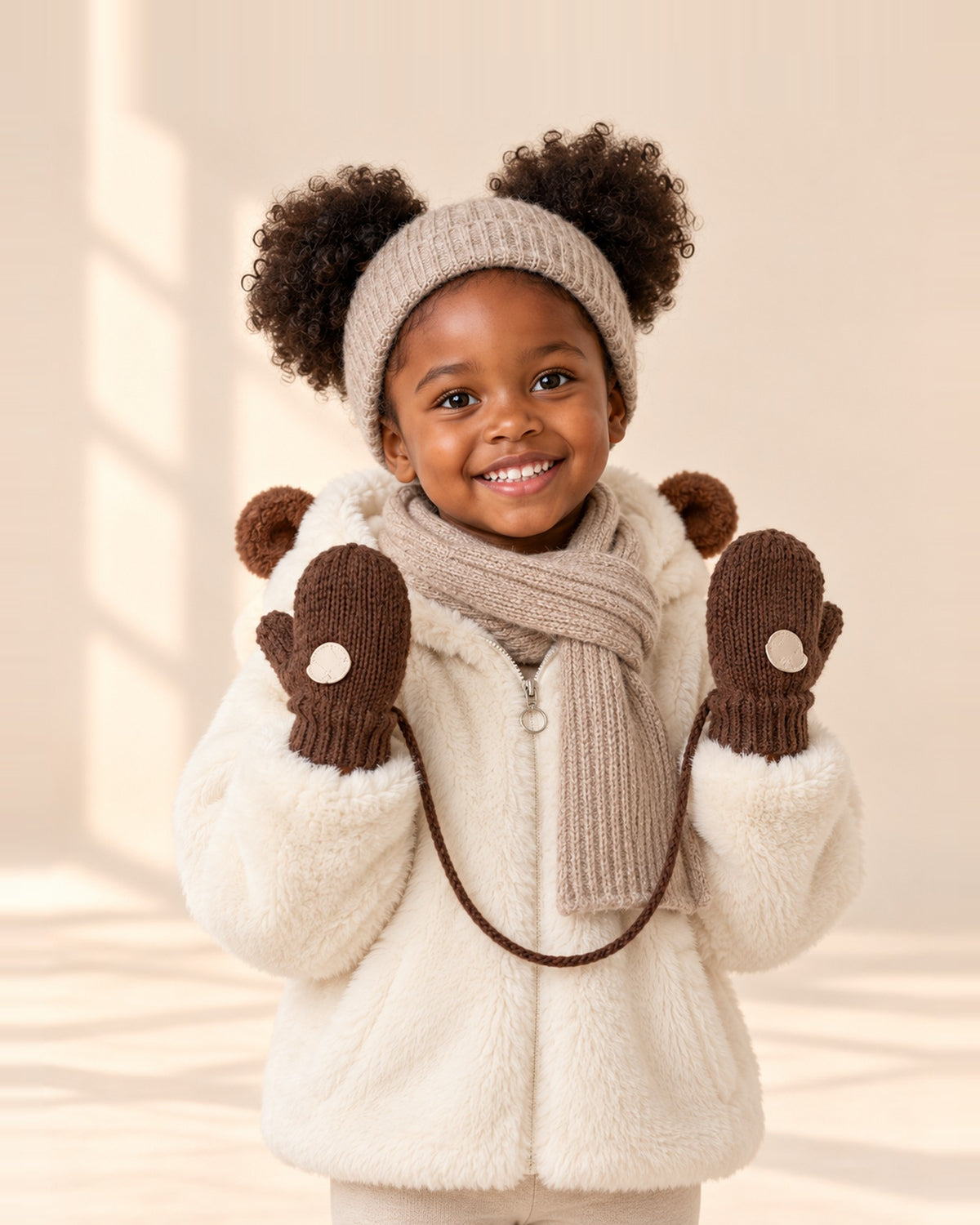 Knit String Mittens in Brown – main