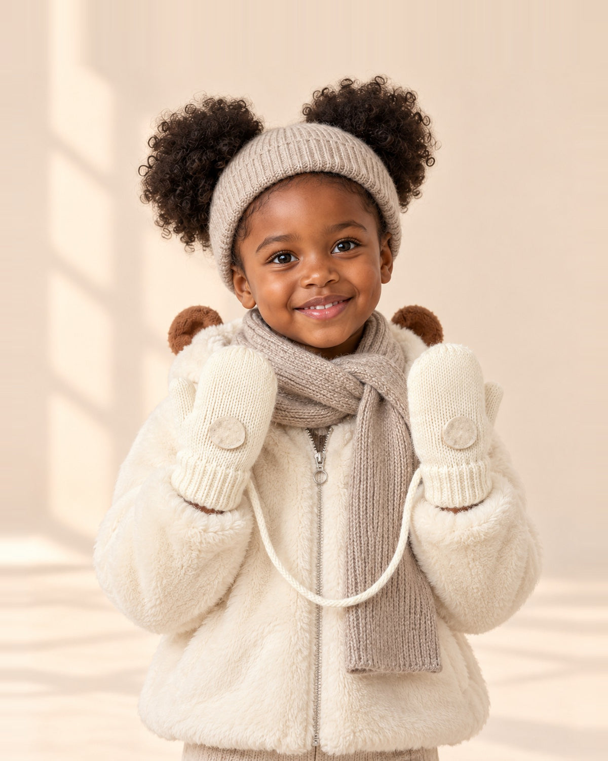 Knit String Mittens in Cream – main