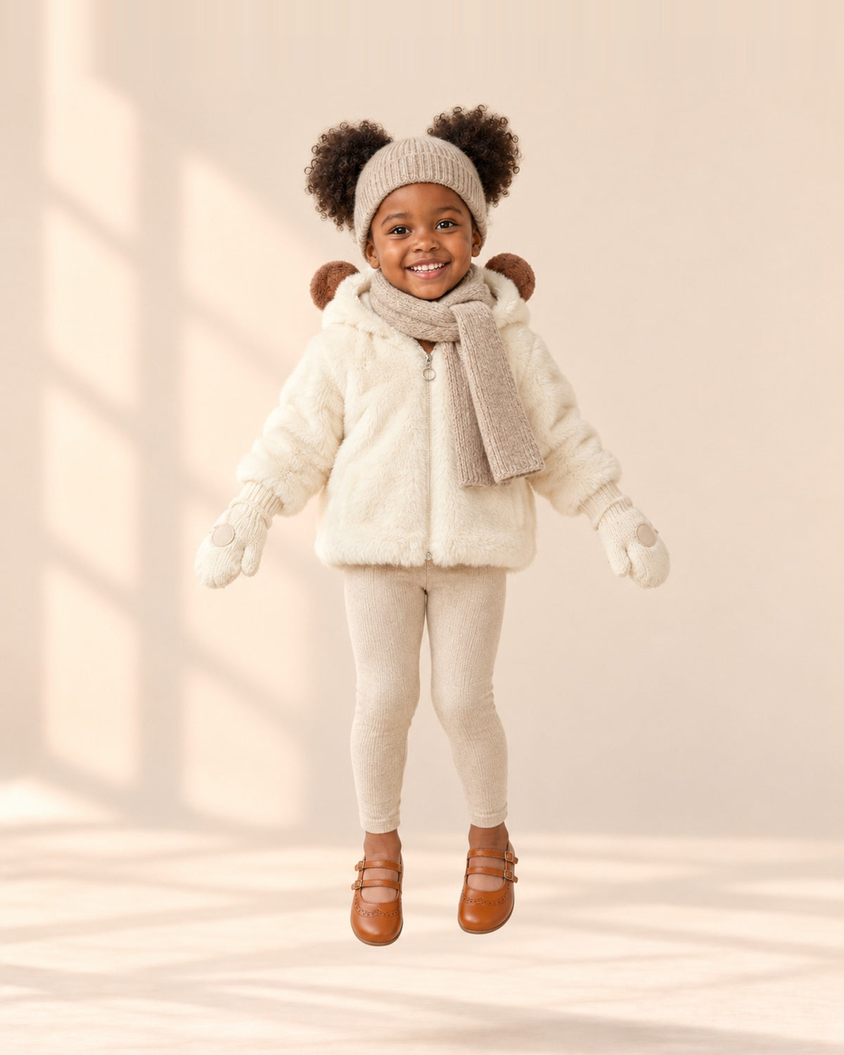 Knit String Mittens in Cream – natural pose