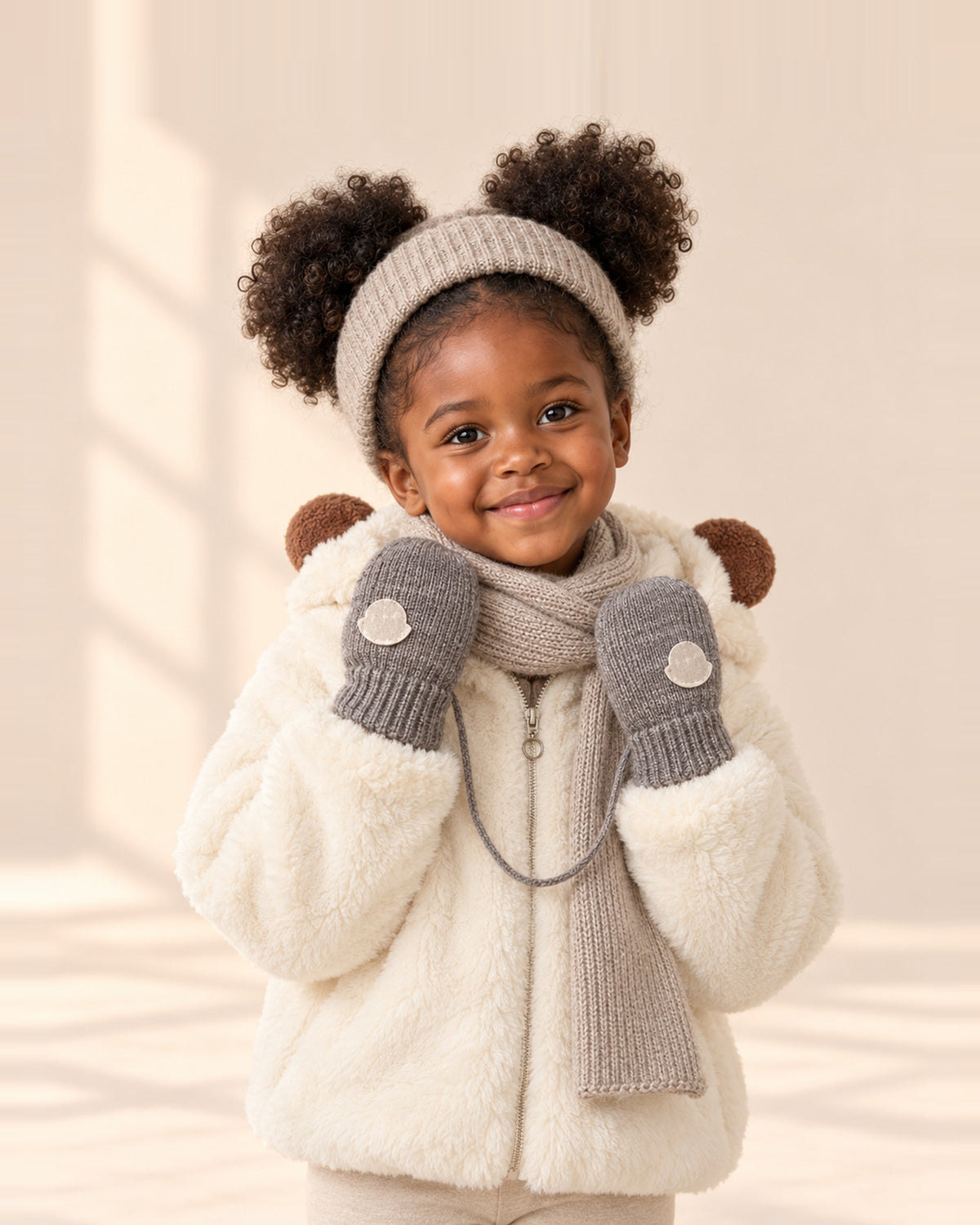 Knit String Mittens in Grey – main