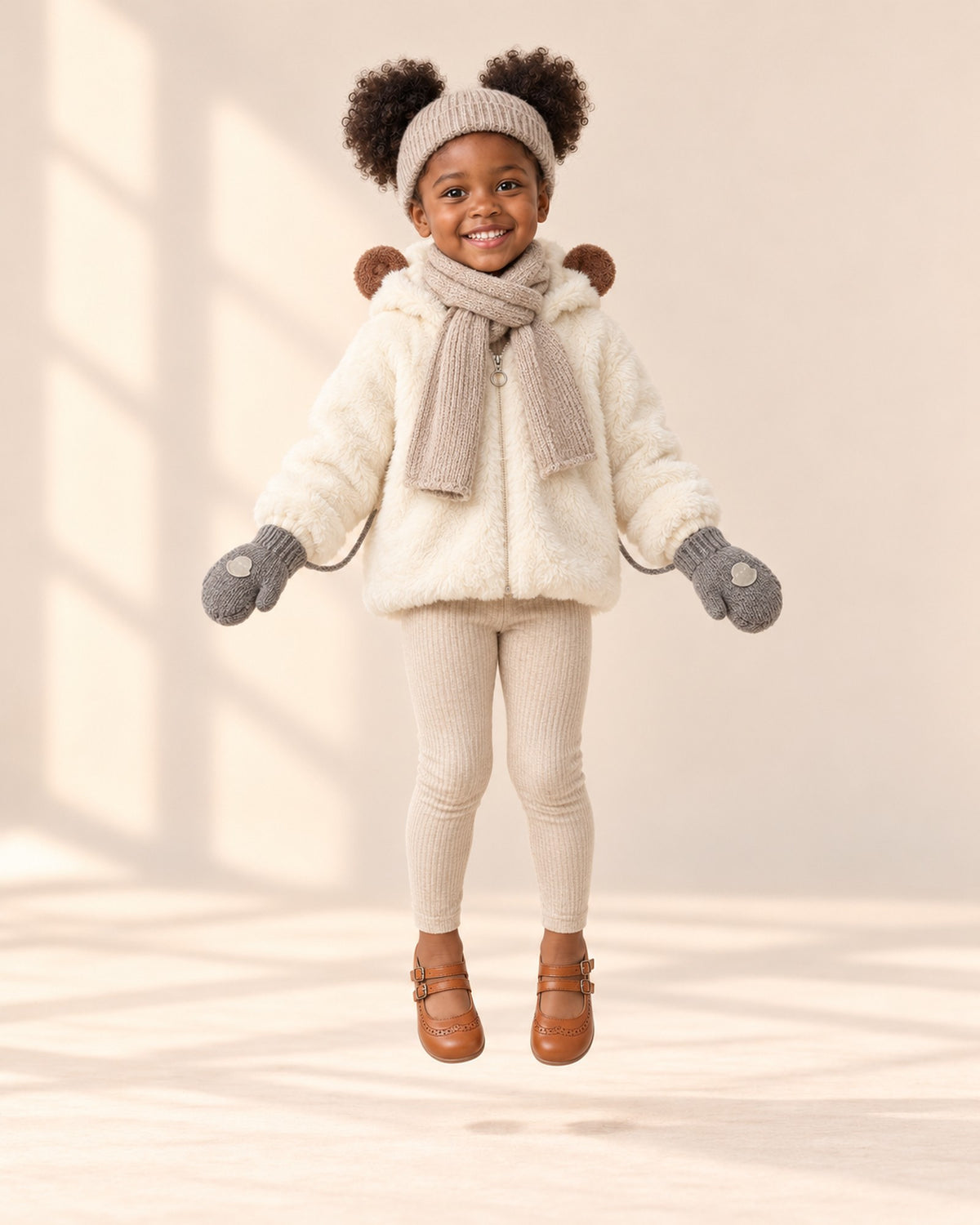 Knit String Mittens in Grey – natural pose