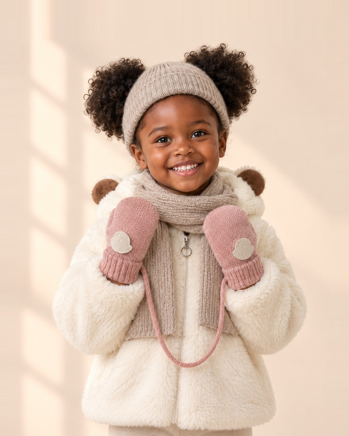 Knit String Mittens in Pink – main