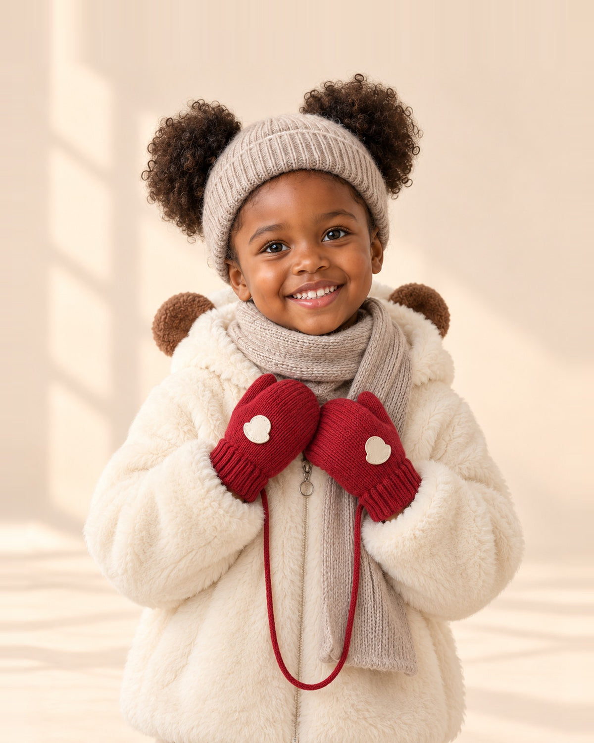 Knit String Mittens in Red – main
