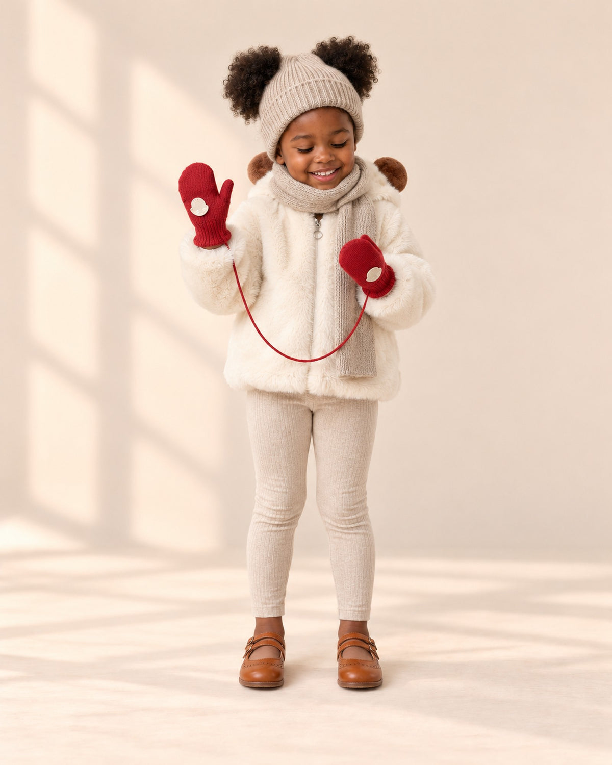 Knit String Mittens in Red – full front view