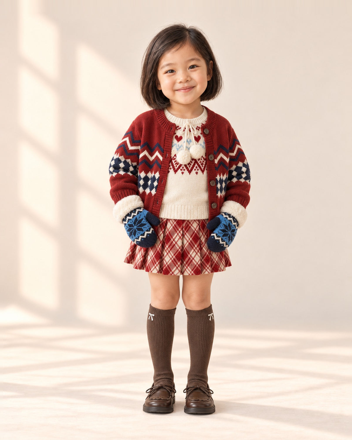 Fair Isle Mittens in Navy – full front view