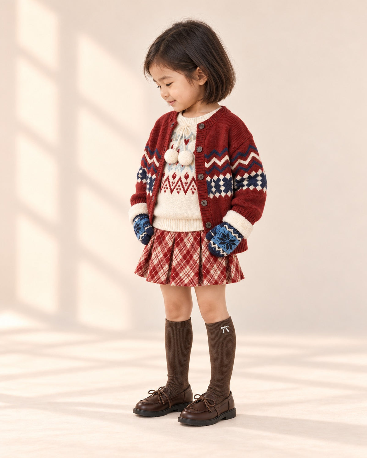 Fair Isle Mittens in Navy – side view