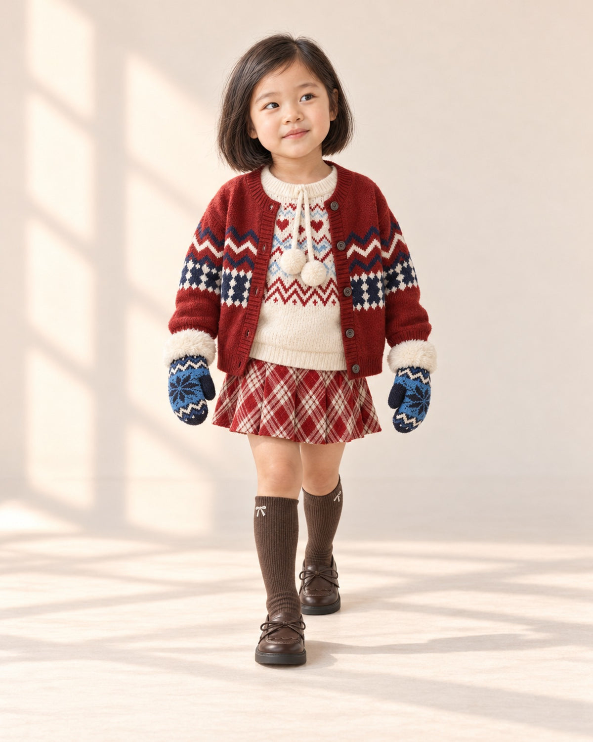 Fair Isle Mittens in Navy – natural pose
